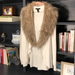 Off White WHBM Cardigan w/detachable Fur Collar LG